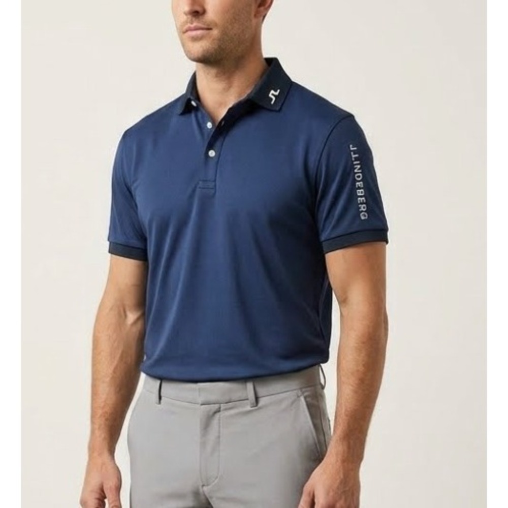 J.Lindeberg M Tour Tech TX Jersey Golf Polo Shirt Navy Blue Mens Large STMG53054